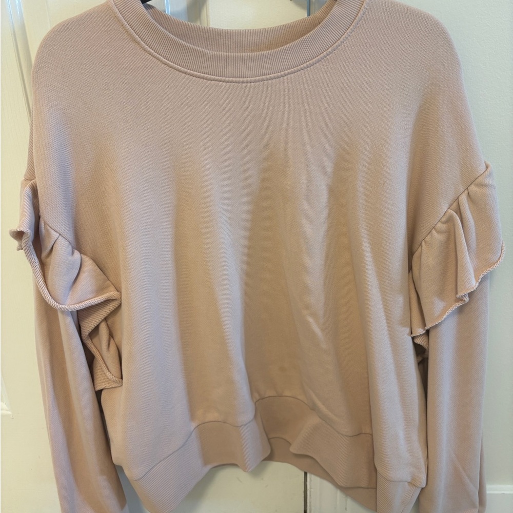 Blush Ruffle Sleeve Crewneck Sweatshirt